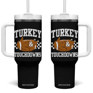 Funny Turkey And Touchdowns Tumbler With Handle Thanksgiving American Football - Print Your Wear