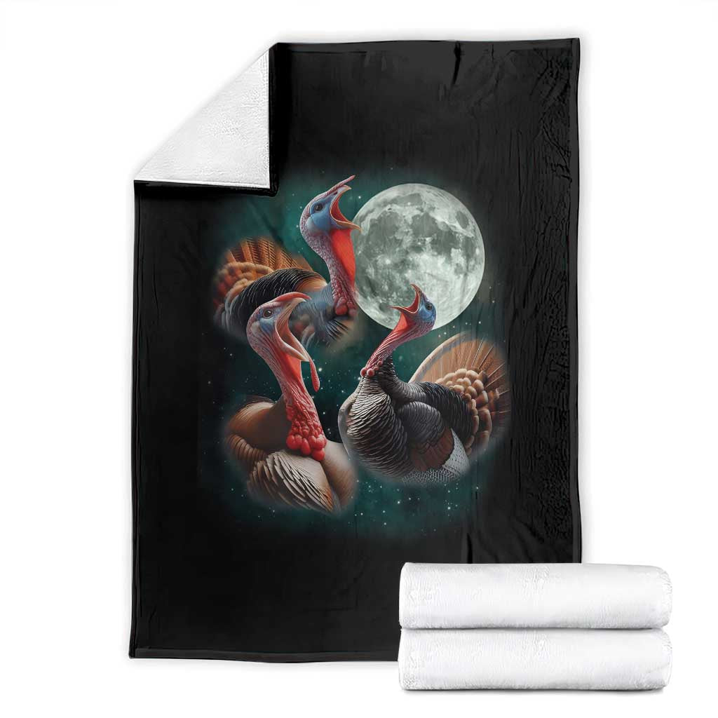 Funny Three Turkey Moon Throw Blanket Weird Cursed Thanksgiving Meme TS11 Black Print Your Wear