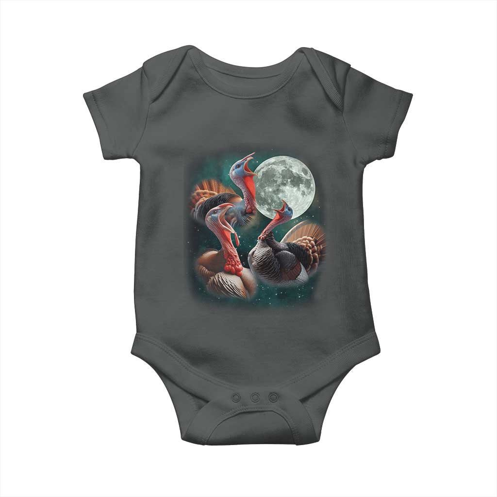 Funny Three Turkey Moon Baby Onesie Weird Cursed Thanksgiving Meme TS11 Dark Heather Print Your Wear