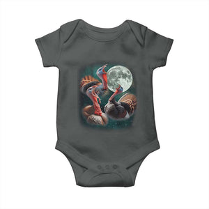 Funny Three Turkey Moon Baby Onesie Weird Cursed Thanksgiving Meme TS11 Dark Heather Print Your Wear