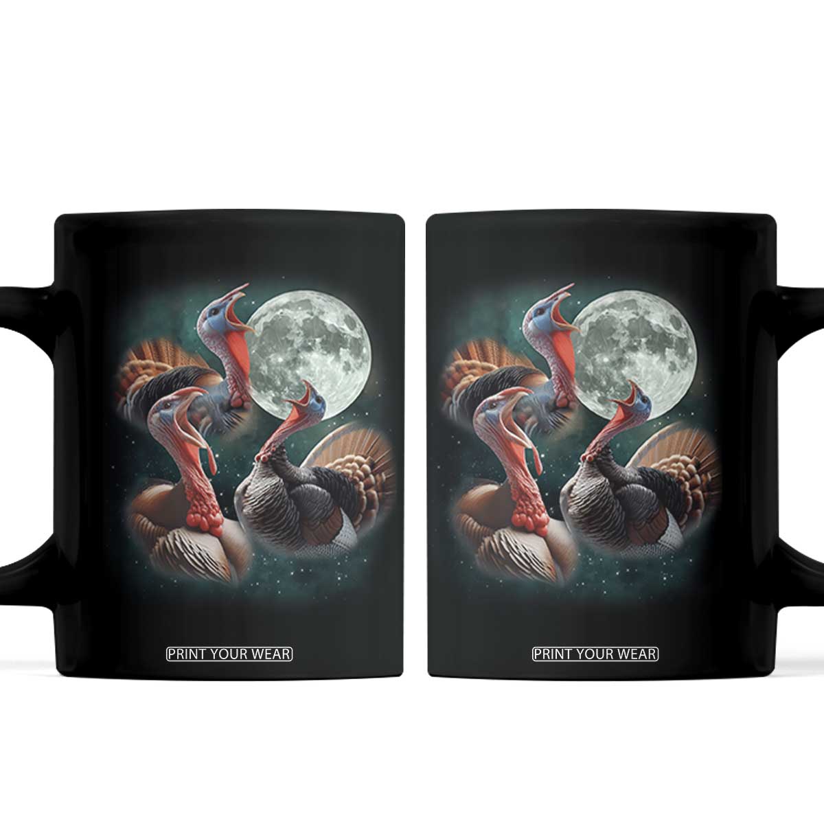 Funny Three Turkey Moon Coffee Mug Weird Cursed Thanksgiving Meme TS11 Black Print Your Wear