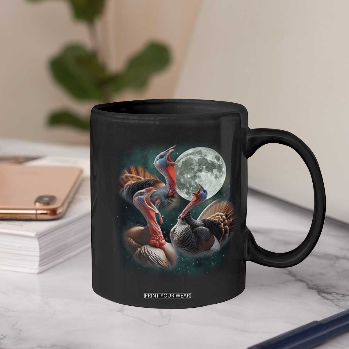Funny Three Turkey Moon Coffee Mug Weird Cursed Thanksgiving Meme TS11 Print Your Wear