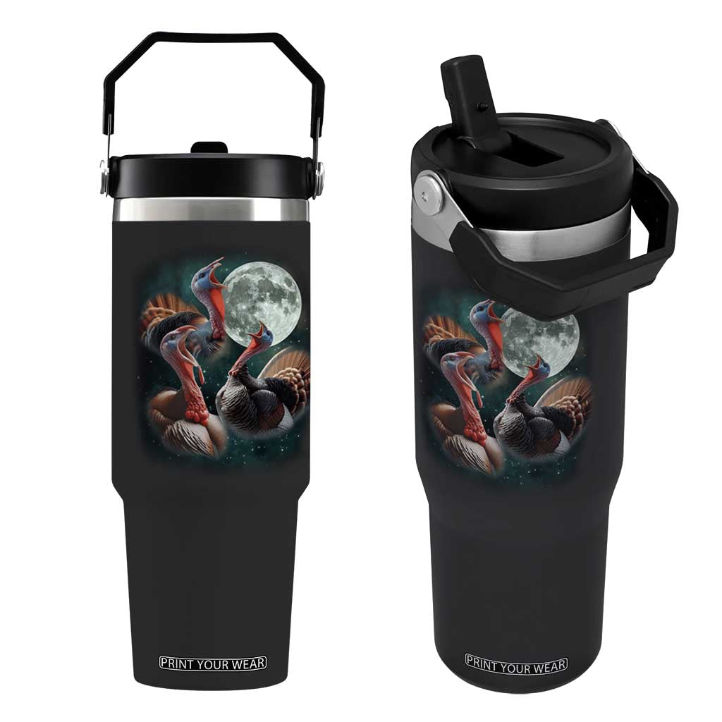 Funny Three Turkey Moon Flip Straw Tumbler Weird Cursed Thanksgiving Meme TS11 One Size: 30 oz Black Print Your Wear