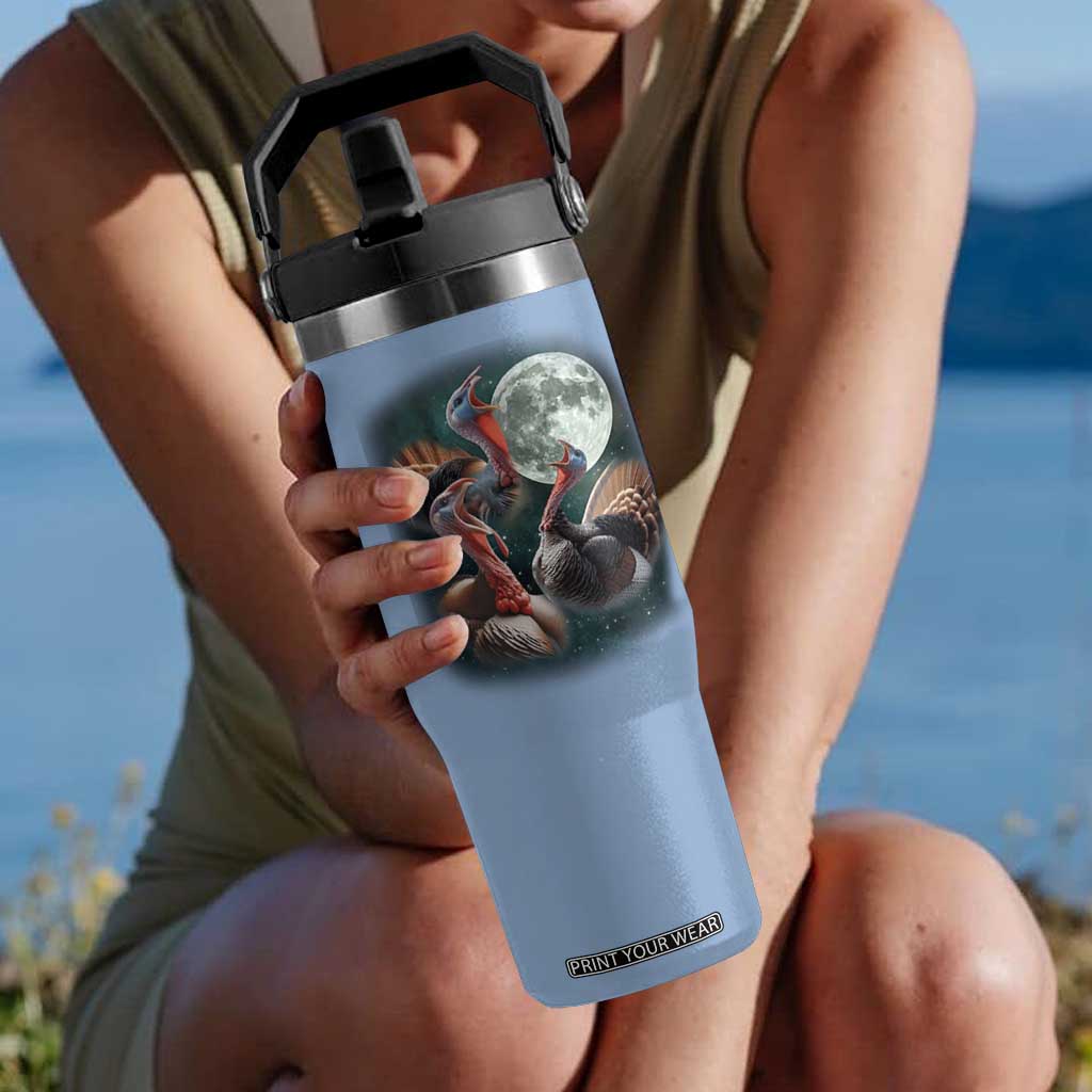 Funny Three Turkey Moon Flip Straw Tumbler Weird Cursed Thanksgiving Meme TS11 One Size: 30 oz Light Blue Print Your Wear