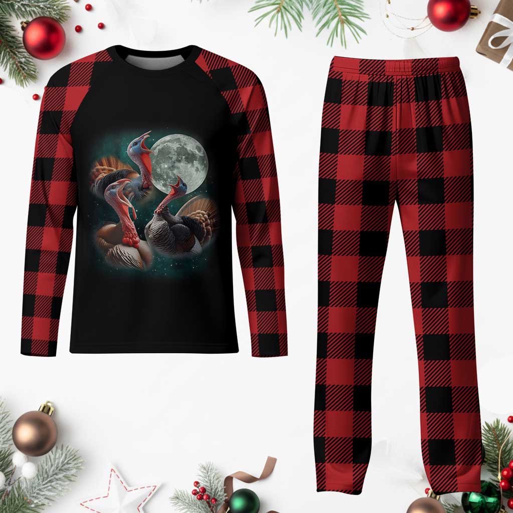 Funny Three Turkey Moon Plaid Pajama Set Weird Cursed Thanksgiving Meme TS11 Buffalo Plaid Print Your Wear
