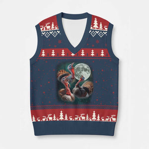 Funny Three Turkey Moon V-Neck Knit Sweater Vest Weird Cursed Thanksgiving Meme TS11 Navy Red Print Your Wear