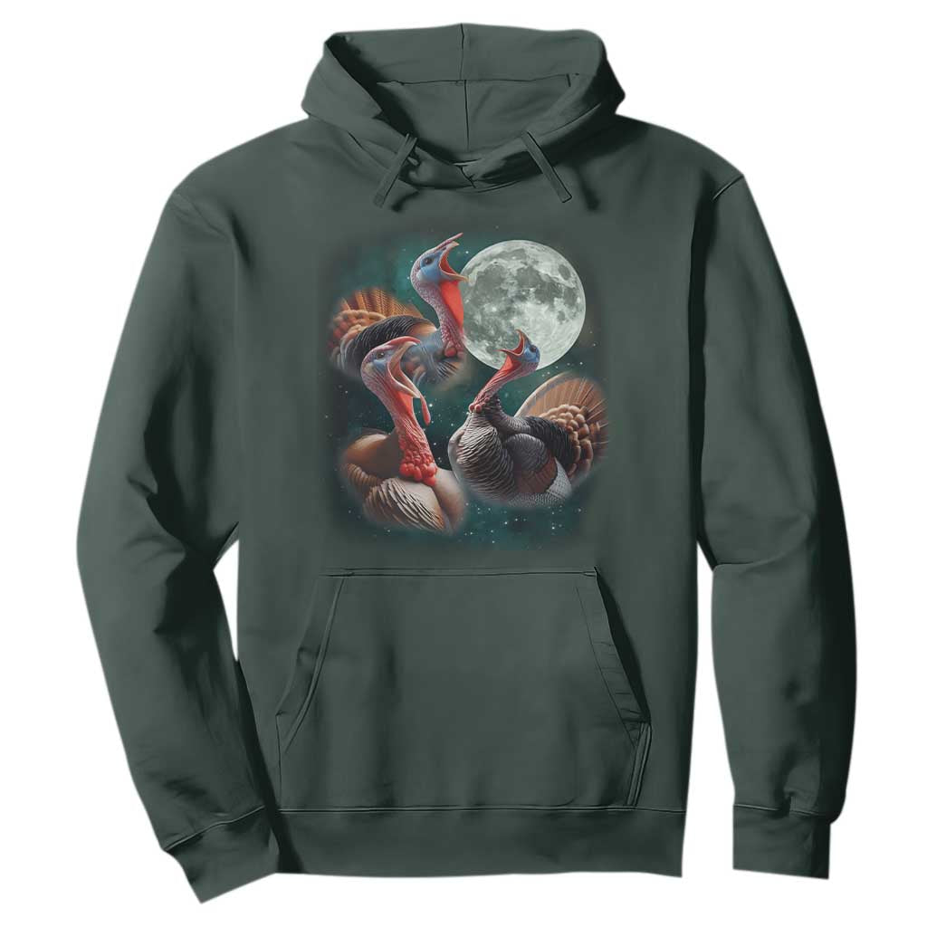 Funny Three Turkey Moon Hoodie Weird Cursed Thanksgiving Meme TS11 Dark Forest Green Print Your Wear