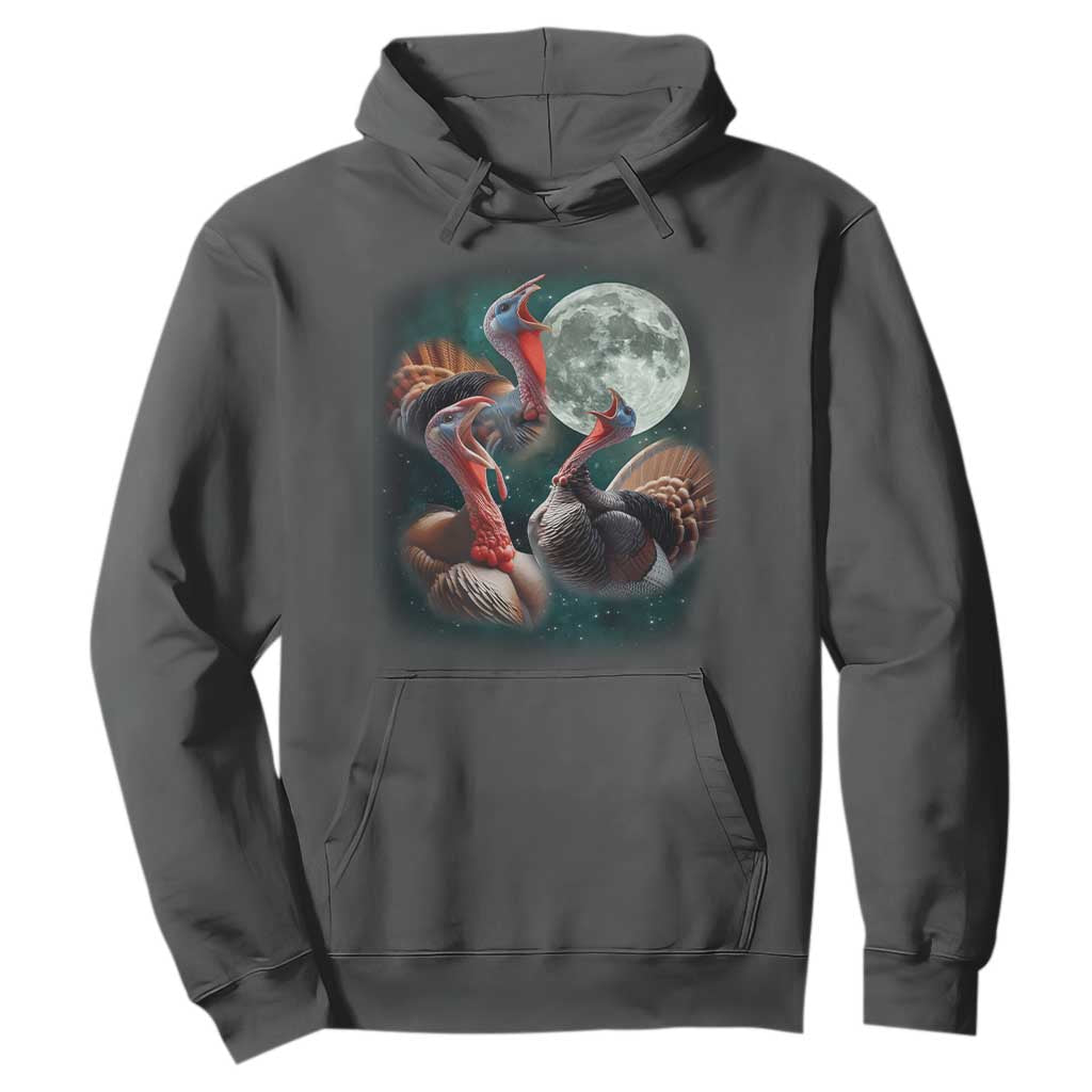 Funny Three Turkey Moon Hoodie Weird Cursed Thanksgiving Meme TS11 Dark Heather Print Your Wear