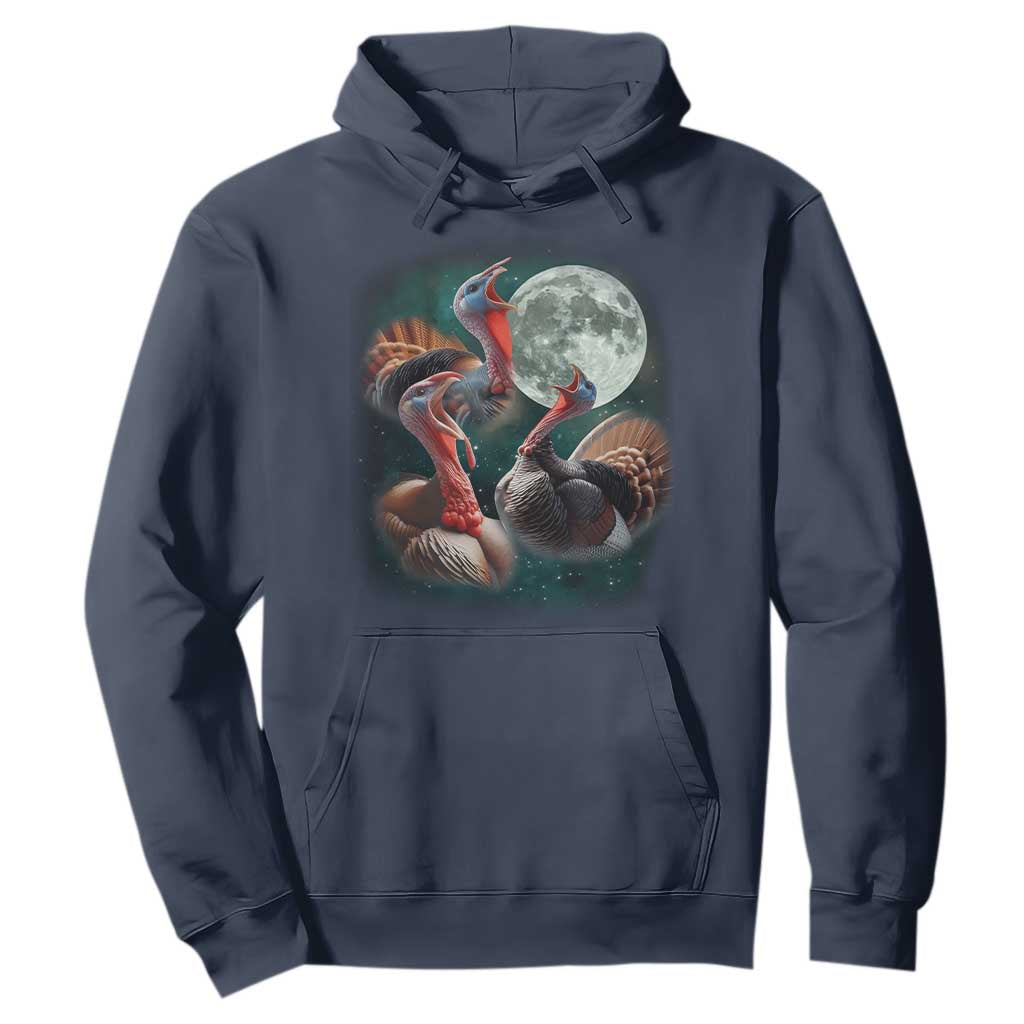 Funny Three Turkey Moon Hoodie Weird Cursed Thanksgiving Meme TS11 Navy Print Your Wear