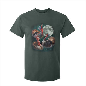 Funny Three Turkey Moon T Shirt For Kid Weird Cursed Thanksgiving Meme TS11 Dark Forest Green Print Your Wear