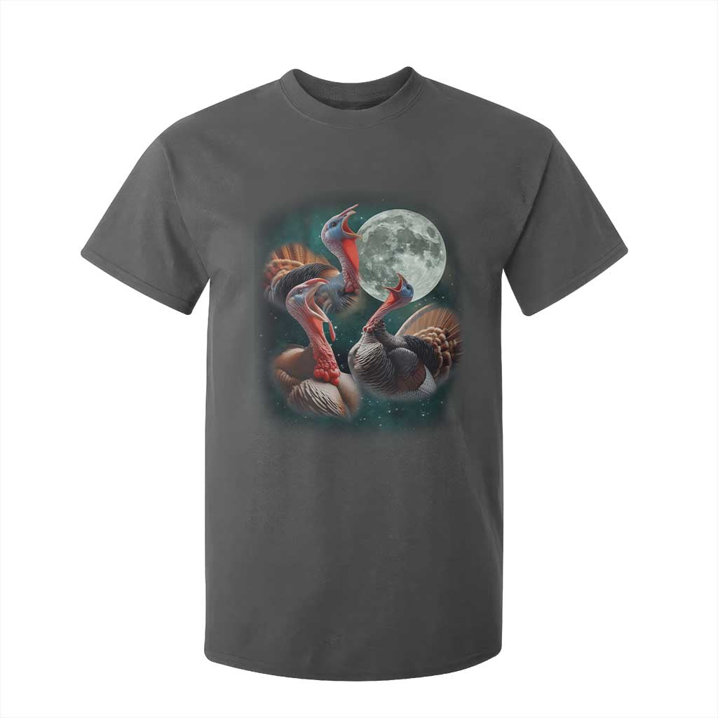 Funny Three Turkey Moon T Shirt For Kid Weird Cursed Thanksgiving Meme TS11 Dark Heather Print Your Wear