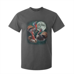 Funny Three Turkey Moon T Shirt For Kid Weird Cursed Thanksgiving Meme TS11 Dark Heather Print Your Wear