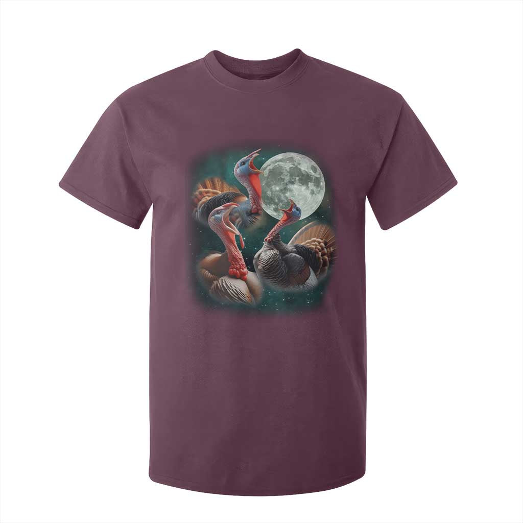 Funny Three Turkey Moon T Shirt For Kid Weird Cursed Thanksgiving Meme TS11 Maroon Print Your Wear