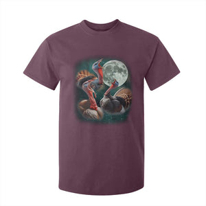 Funny Three Turkey Moon T Shirt For Kid Weird Cursed Thanksgiving Meme TS11 Maroon Print Your Wear