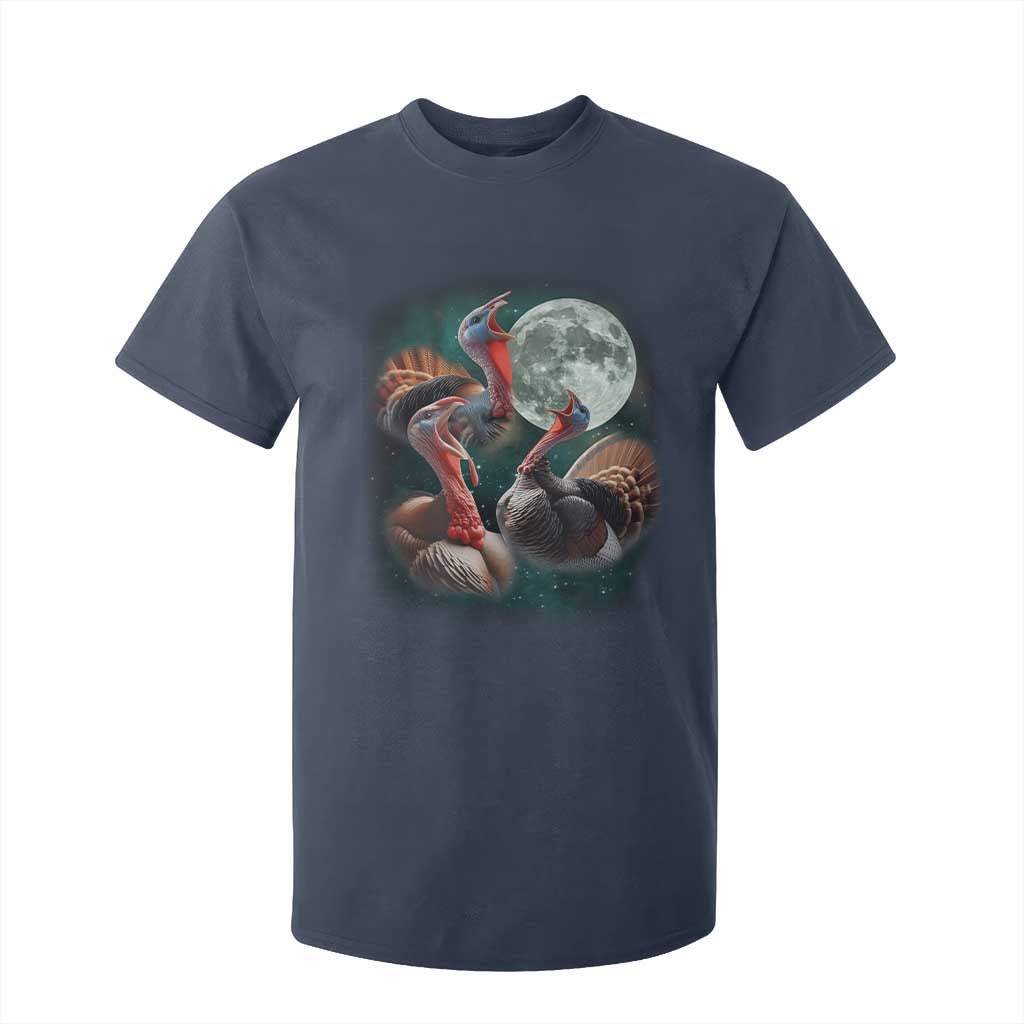 Funny Three Turkey Moon T Shirt For Kid Weird Cursed Thanksgiving Meme TS11 Navy Print Your Wear