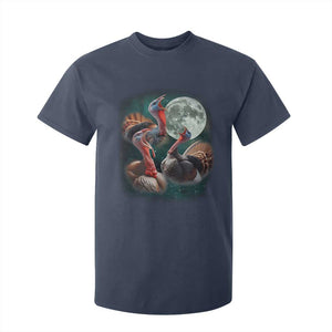 Funny Three Turkey Moon T Shirt For Kid Weird Cursed Thanksgiving Meme TS11 Navy Print Your Wear