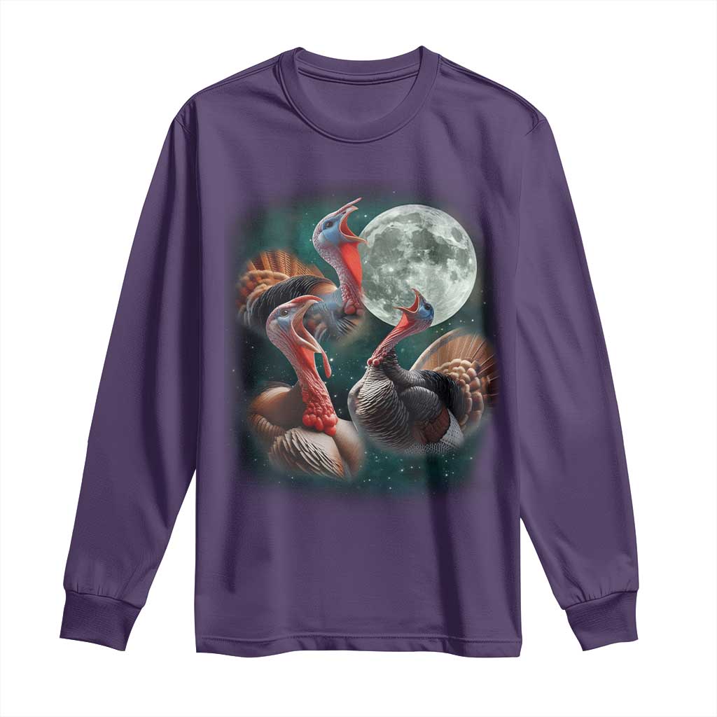 Funny Three Turkey Moon Long Sleeve Shirt Weird Cursed Thanksgiving Meme TS11 Purple Print Your Wear