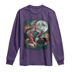 Funny Three Turkey Moon Long Sleeve Shirt Weird Cursed Thanksgiving Meme TS11 Purple Print Your Wear