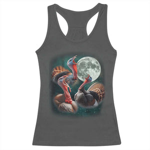 Funny Three Turkey Moon Racerback Tank Top Weird Cursed Thanksgiving Meme TS11 Dark Heather Print Your Wear