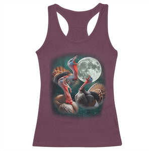 Funny Three Turkey Moon Racerback Tank Top Weird Cursed Thanksgiving Meme TS11 Maroon Print Your Wear