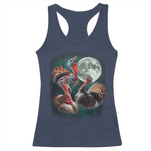 Funny Three Turkey Moon Racerback Tank Top Weird Cursed Thanksgiving Meme TS11 Navy Print Your Wear