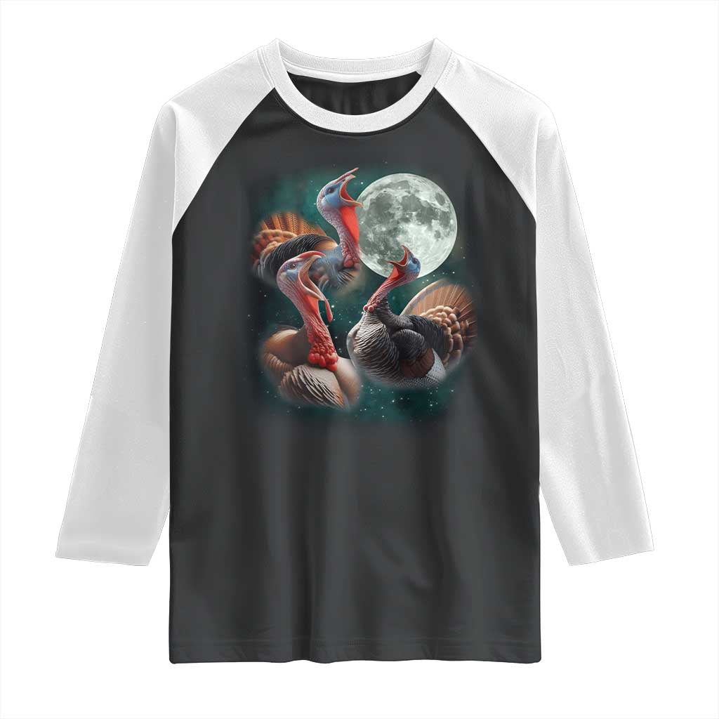 Funny Three Turkey Moon Raglan Shirt Weird Cursed Thanksgiving Meme TS11 Black White Print Your Wear