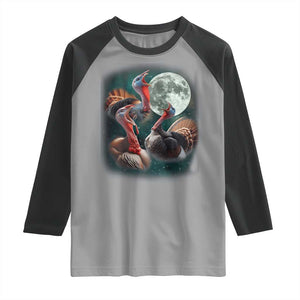 Funny Three Turkey Moon Raglan Shirt Weird Cursed Thanksgiving Meme TS11 Sport Gray Black Print Your Wear