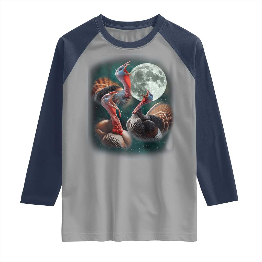 Funny Three Turkey Moon Raglan Shirt Weird Cursed Thanksgiving Meme TS11 Sport Gray Navy Print Your Wear