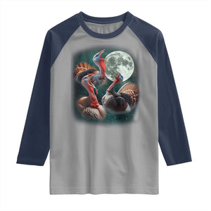 Funny Three Turkey Moon Raglan Shirt Weird Cursed Thanksgiving Meme TS11 Sport Gray Navy Print Your Wear