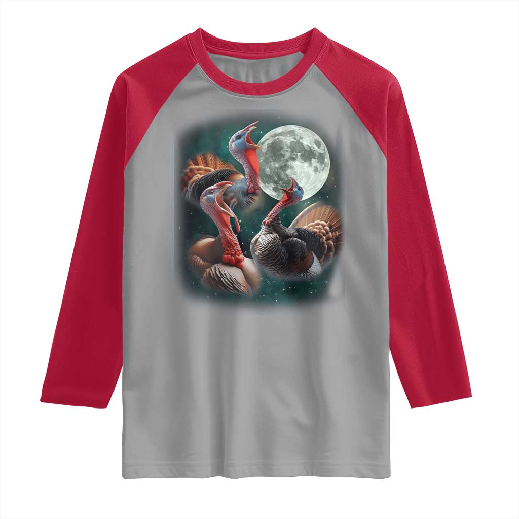 Funny Three Turkey Moon Raglan Shirt Weird Cursed Thanksgiving Meme TS11 Sport Gray Red Print Your Wear