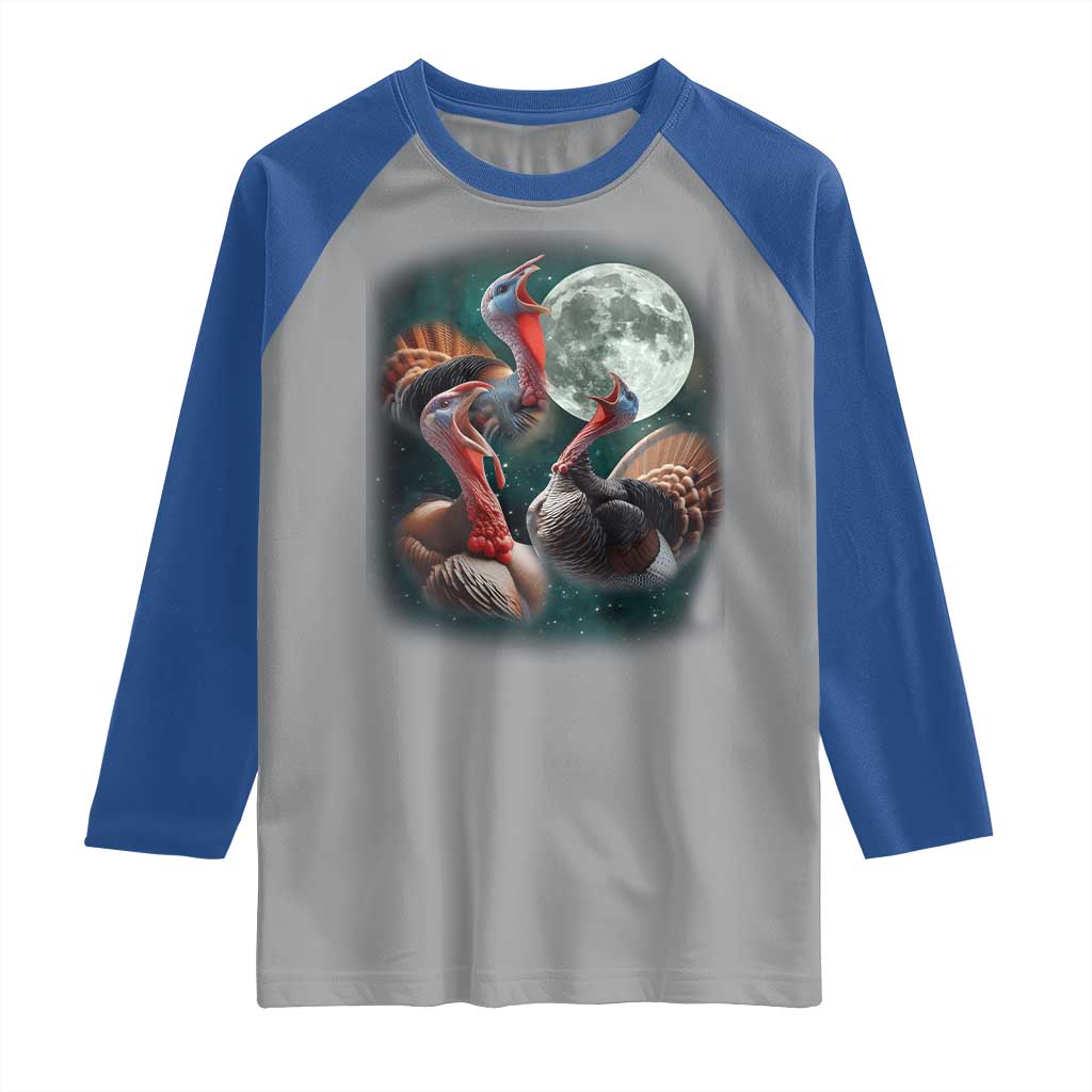 Funny Three Turkey Moon Raglan Shirt Weird Cursed Thanksgiving Meme TS11 Sport Gray Royal Print Your Wear