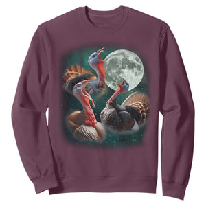 Funny Three Turkey Moon Sweatshirt Weird Cursed Thanksgiving Meme TS11 Maroon Print Your Wear