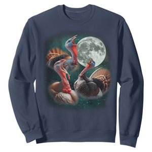 Funny Three Turkey Moon Sweatshirt Weird Cursed Thanksgiving Meme TS11 Navy Print Your Wear
