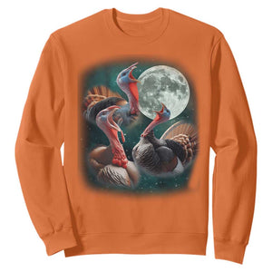 Funny Three Turkey Moon Sweatshirt Weird Cursed Thanksgiving Meme TS11 Orange Print Your Wear