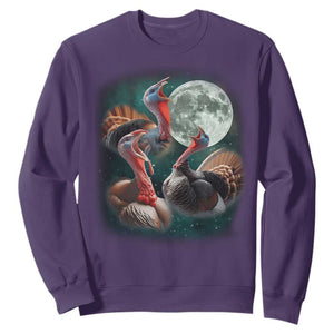 Funny Three Turkey Moon Sweatshirt Weird Cursed Thanksgiving Meme TS11 Purple Print Your Wear