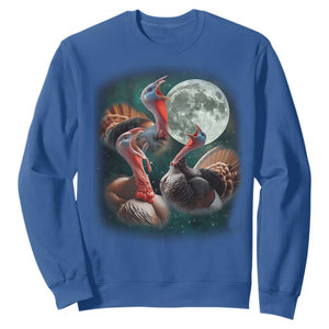 Funny Three Turkey Moon Sweatshirt Weird Cursed Thanksgiving Meme TS11 Royal Blue Print Your Wear