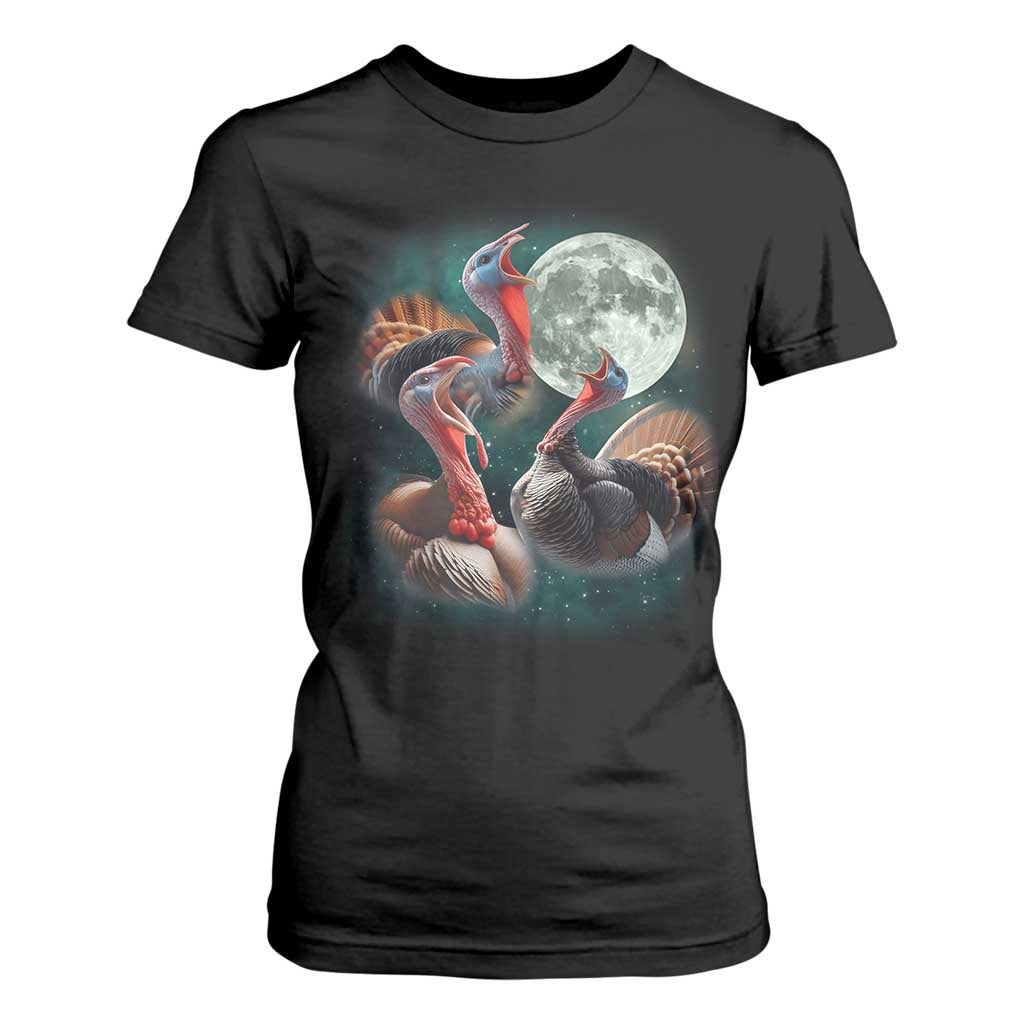 Funny Three Turkey Moon T Shirt For Women Weird Cursed Thanksgiving Meme TS11 Black Print Your Wear