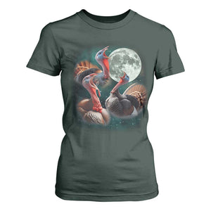 Funny Three Turkey Moon T Shirt For Women Weird Cursed Thanksgiving Meme TS11 Dark Forest Green Print Your Wear