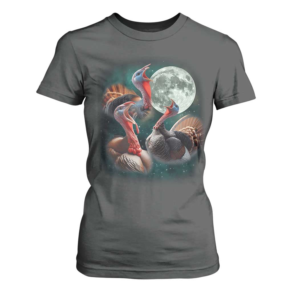 Funny Three Turkey Moon T Shirt For Women Weird Cursed Thanksgiving Meme TS11 Dark Heather Print Your Wear