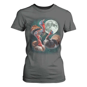 Funny Three Turkey Moon T Shirt For Women Weird Cursed Thanksgiving Meme TS11 Dark Heather Print Your Wear