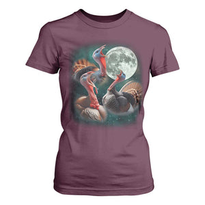 Funny Three Turkey Moon T Shirt For Women Weird Cursed Thanksgiving Meme TS11 Maroon Print Your Wear