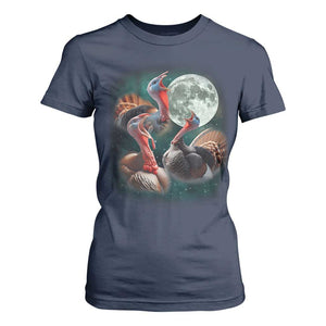 Funny Three Turkey Moon T Shirt For Women Weird Cursed Thanksgiving Meme TS11 Navy Print Your Wear