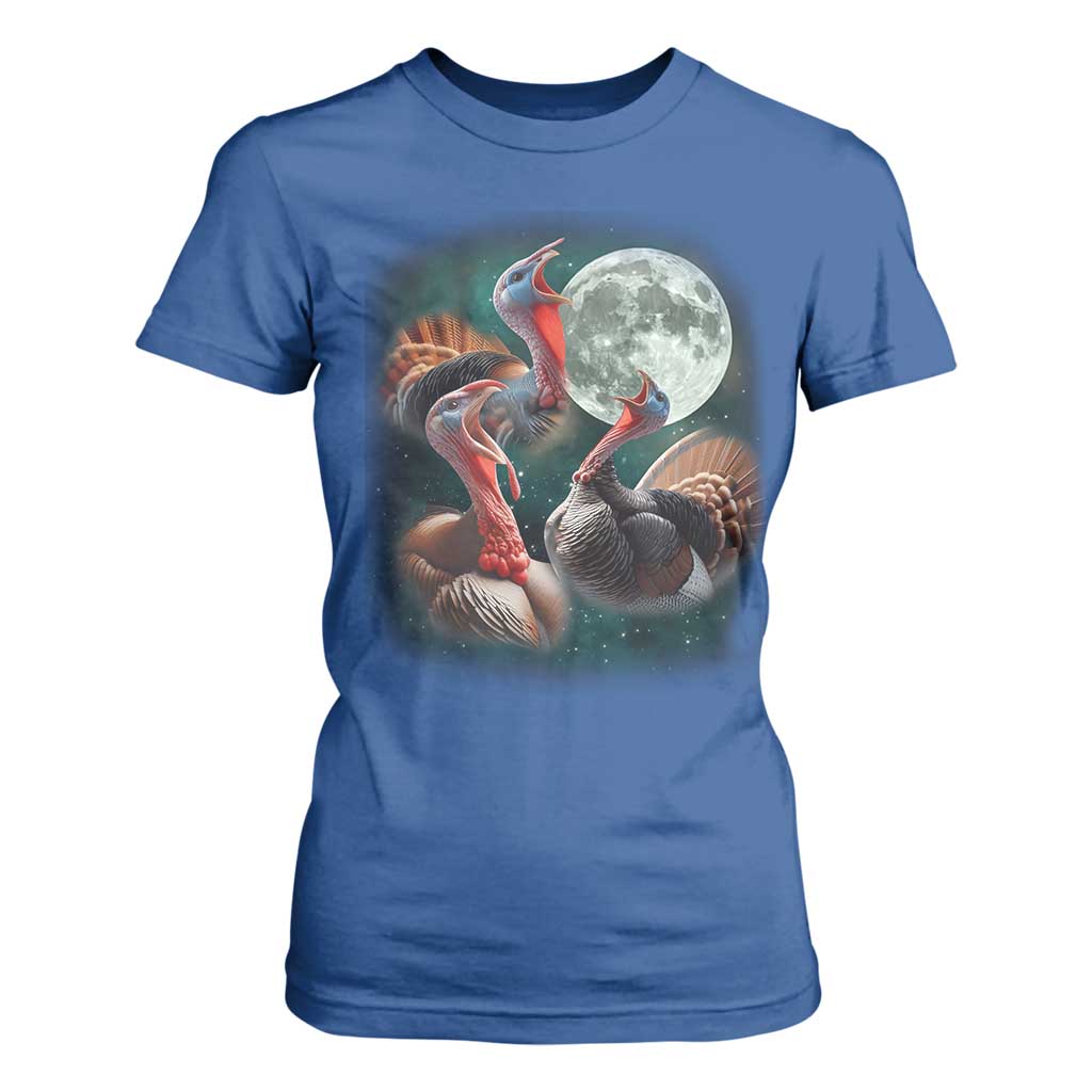 Funny Three Turkey Moon T Shirt For Women Weird Cursed Thanksgiving Meme TS11 Royal Blue Print Your Wear