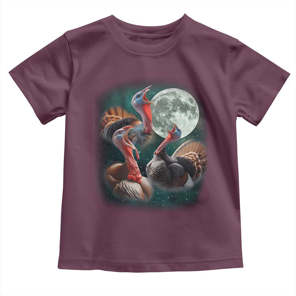 Funny Three Turkey Moon Toddler T Shirt Weird Cursed Thanksgiving Meme TS11 Maroon Print Your Wear