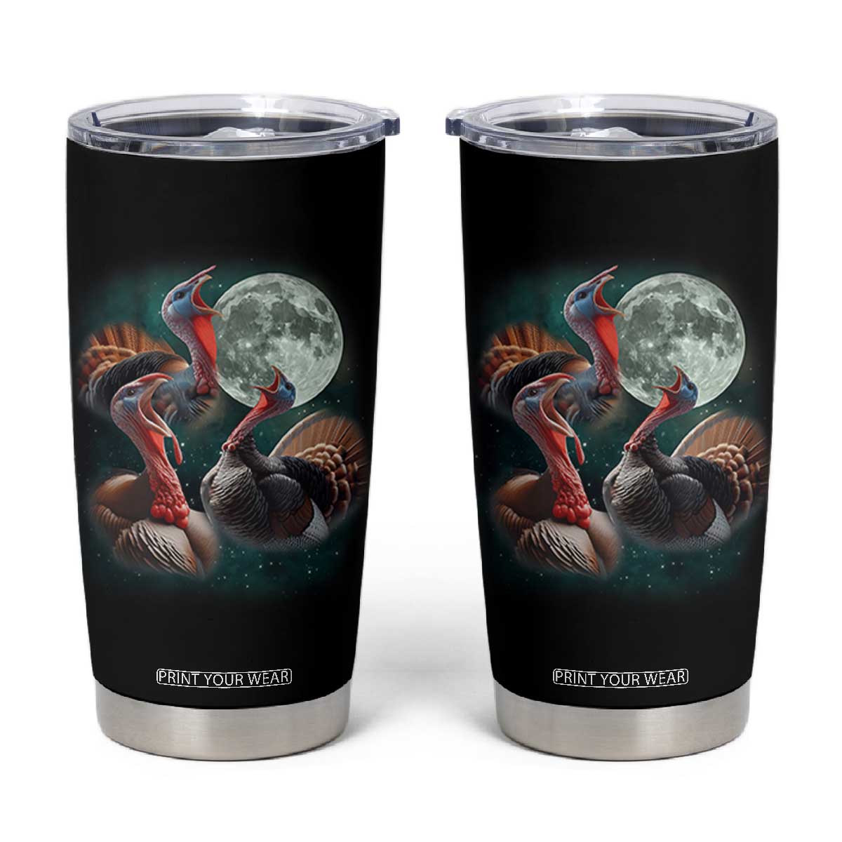 Funny Three Turkey Moon Tumbler Cup Weird Cursed Thanksgiving Meme TS11 Black Print Your Wear