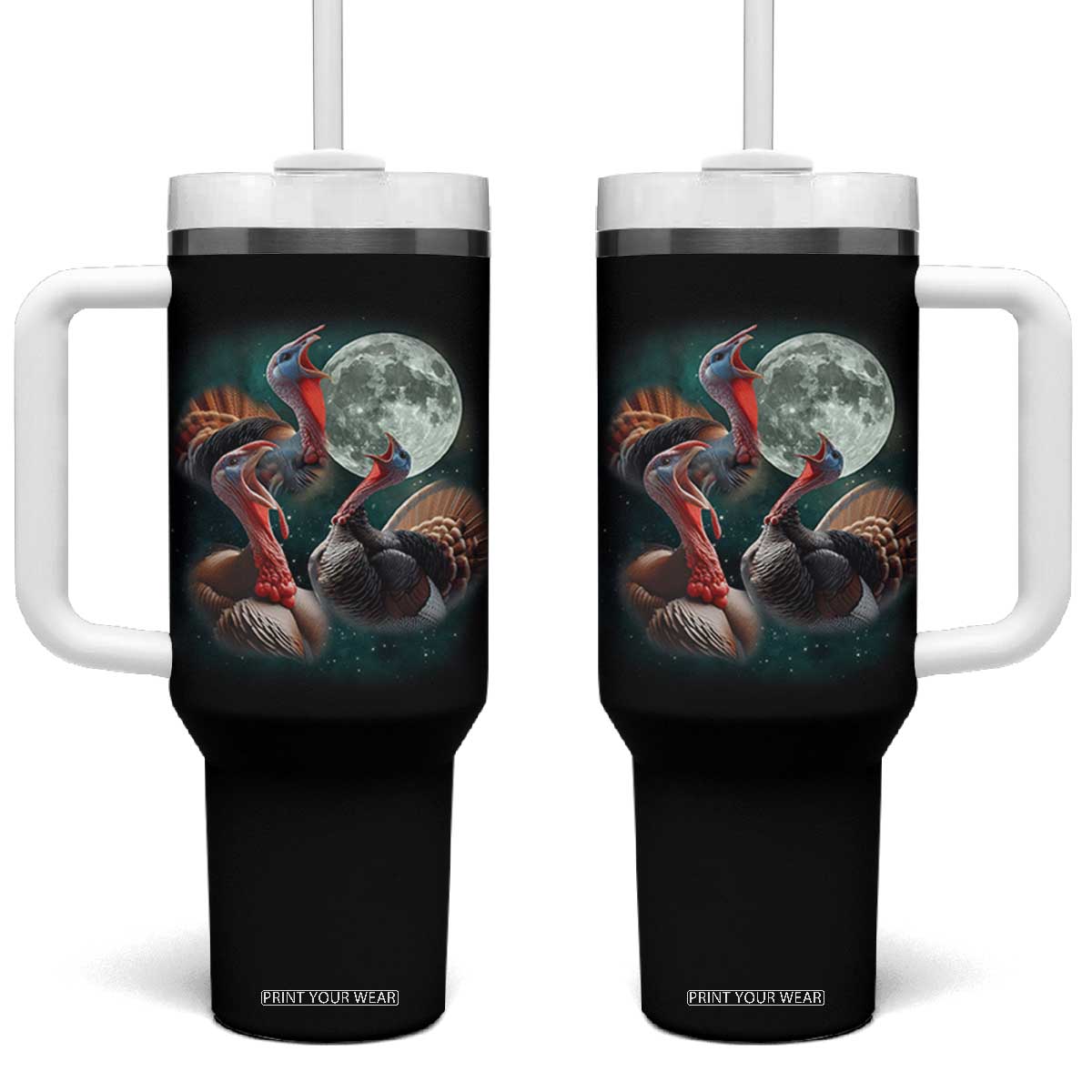 Funny Three Turkey Moon Tumbler With Handle Weird Cursed Thanksgiving Meme TS11 One Size: 40 oz Black Print Your Wear
