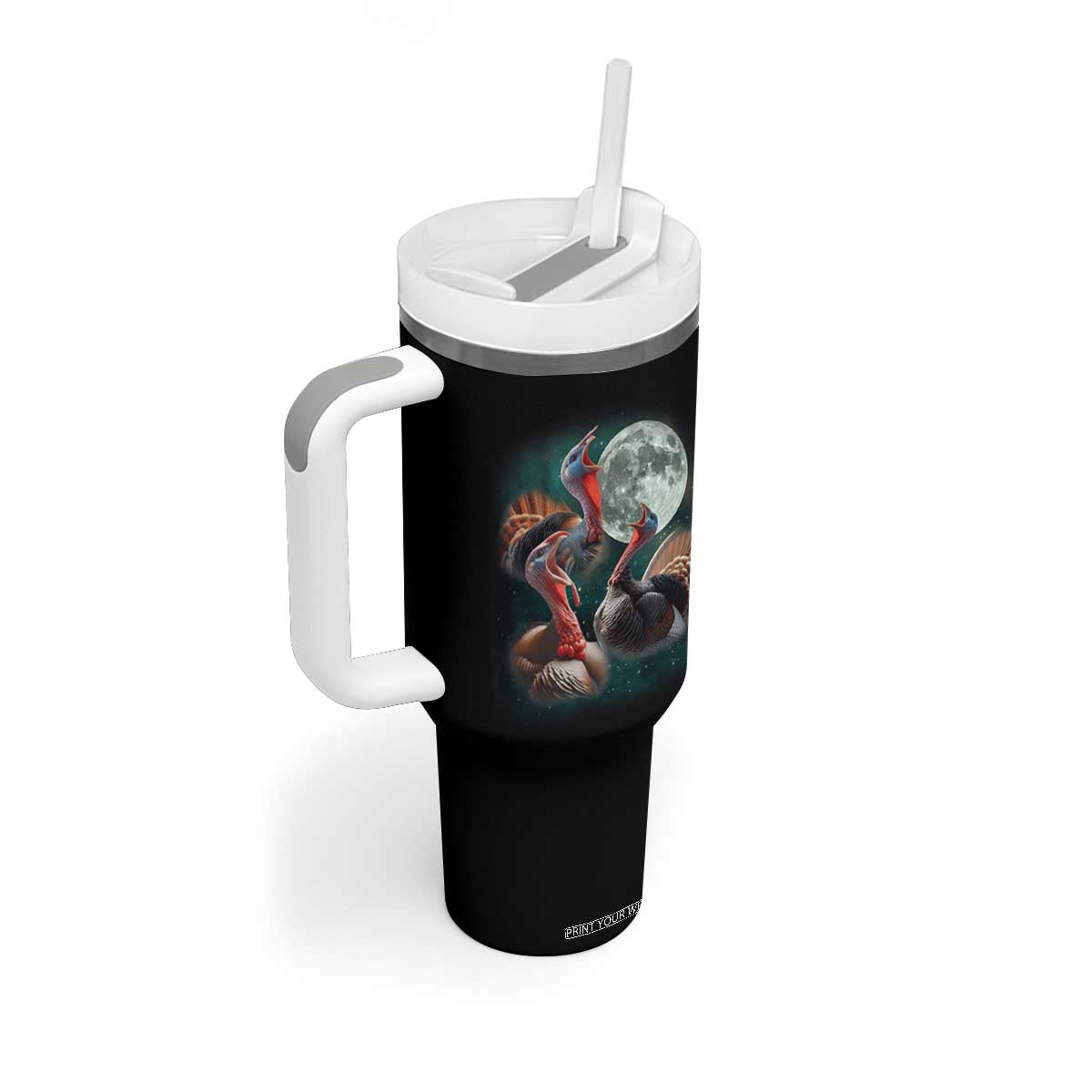 Funny Three Turkey Moon Tumbler With Handle Weird Cursed Thanksgiving Meme TS11 Print Your Wear