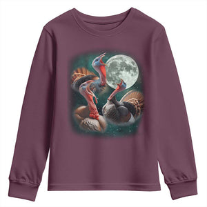 Funny Three Turkey Moon Youth Sweatshirt Weird Cursed Thanksgiving Meme TS11 Maroon Print Your Wear