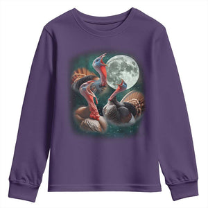 Funny Three Turkey Moon Youth Sweatshirt Weird Cursed Thanksgiving Meme TS11 Purple Print Your Wear