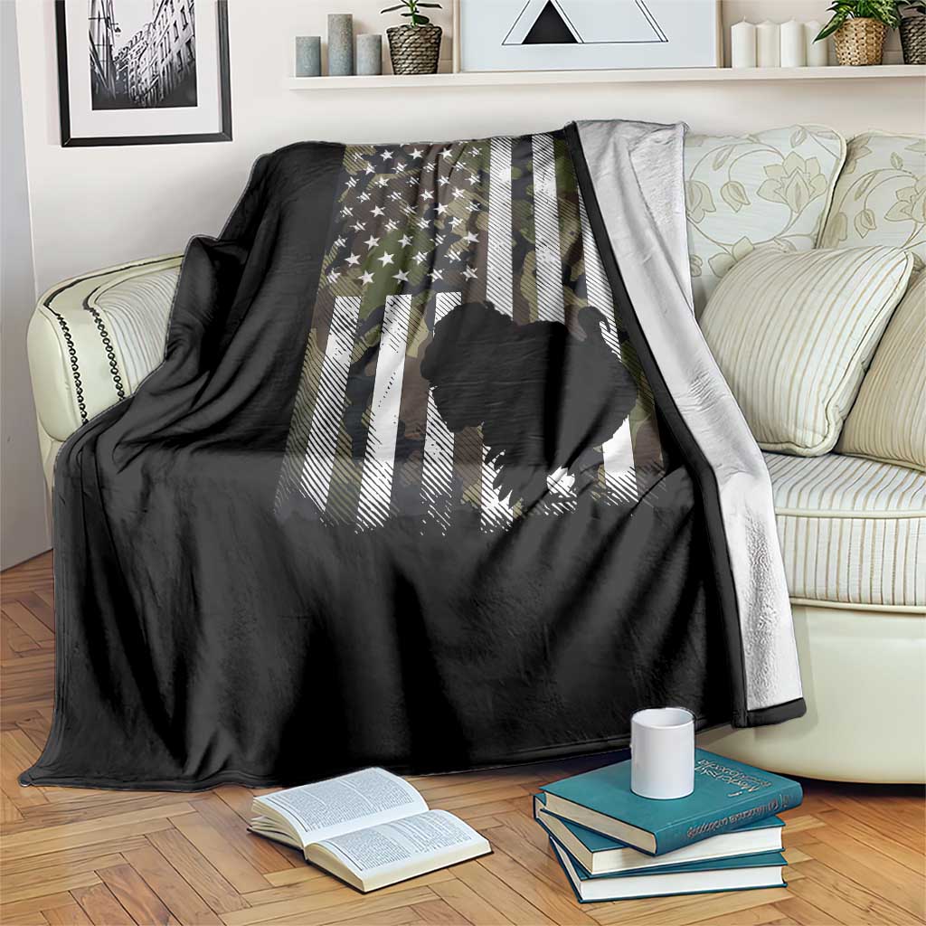 Turkey Hunting Camo US American Flag Thanksgiving Throw Blanket TS11 Print Your Wear
